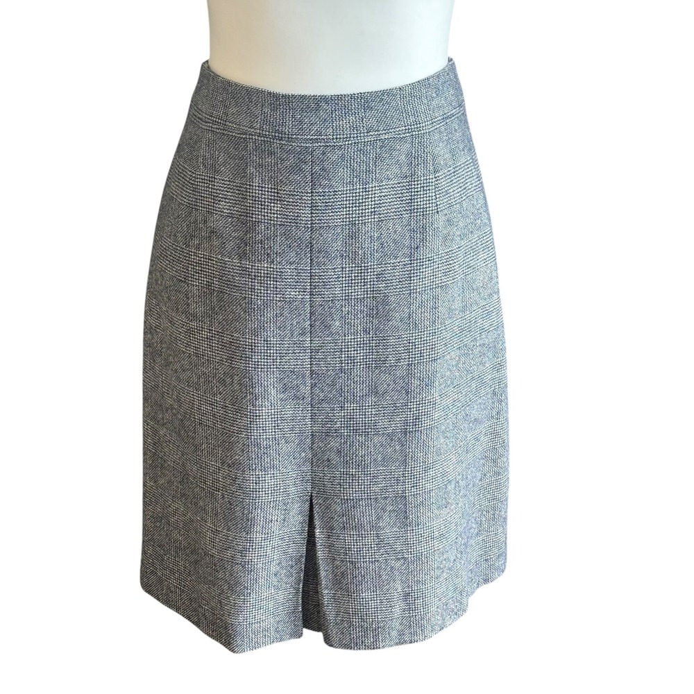 Brooks Brothers Skirt Women's size 10 Navy Cream Plaid‎ Wool Knee Length